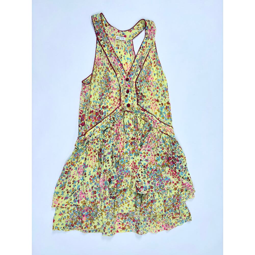 Poupette St Barth Yellow Floral Ruffle Mini Dress Racerback Resort Boho Coastal - Picture 9 of 15
